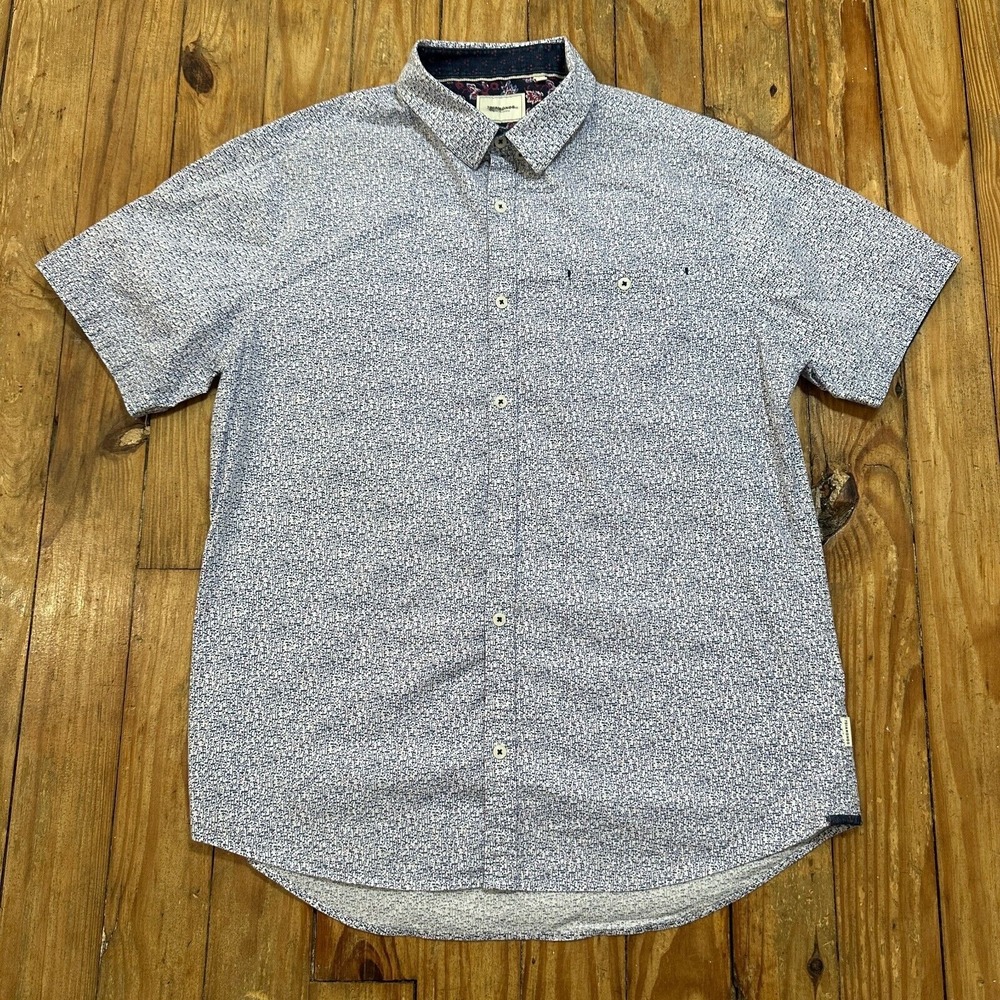 7 Diamonds Shirt Mens Large White Blue Floral Button Up Flap Pockets Neon Rain